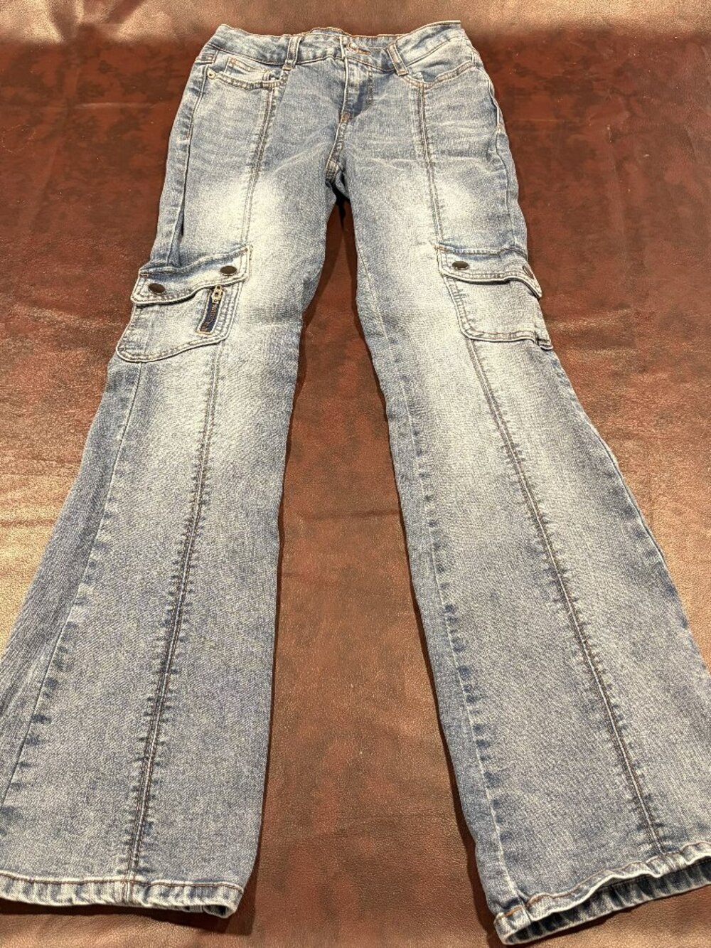 Faded Y2K cargo flare jeans, size 2